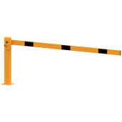 Compact hand barrier | with fixed support post | clear width: 1500 mm | with tringular look | hot-dip galvanized and coated yellow / black
